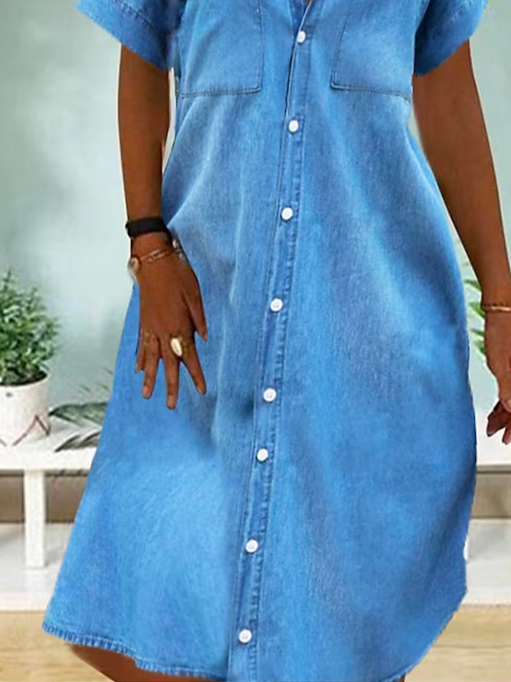 Loose Plain Casual Shirt Collar Dress