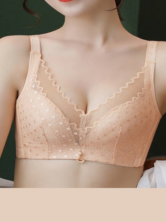 Lace Polka Dot V Neck Simple Bra Casual Bra Plus Size