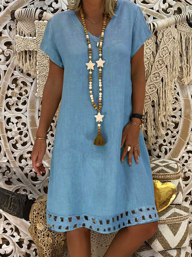V Neck Women Summer Weaving Dress A-Line Casual Weaving Dress