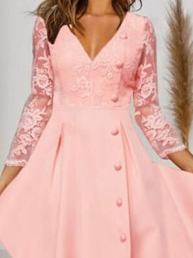 V Neck Regular Fit Elegant Dress