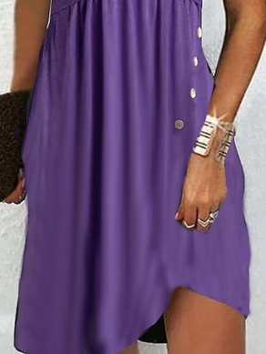 Loose Casual V Neck Plain Dress With No Belt