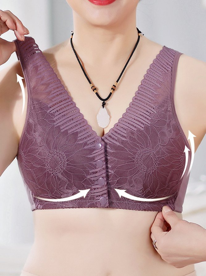 Breathable Cotton Lace Front Button Bra & Bralette