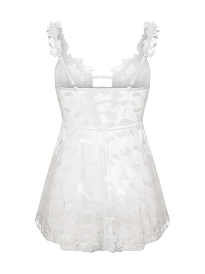 Heart Shape/Heart Shape Lace V Neck Sexy Lingerie Nightdress Babydoll