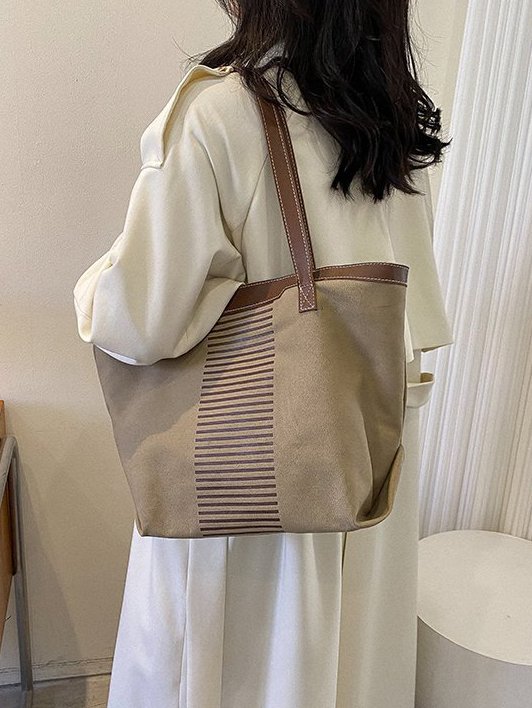 Casual Striped Pattern Large Capacity Tote Shoulder Bag Women