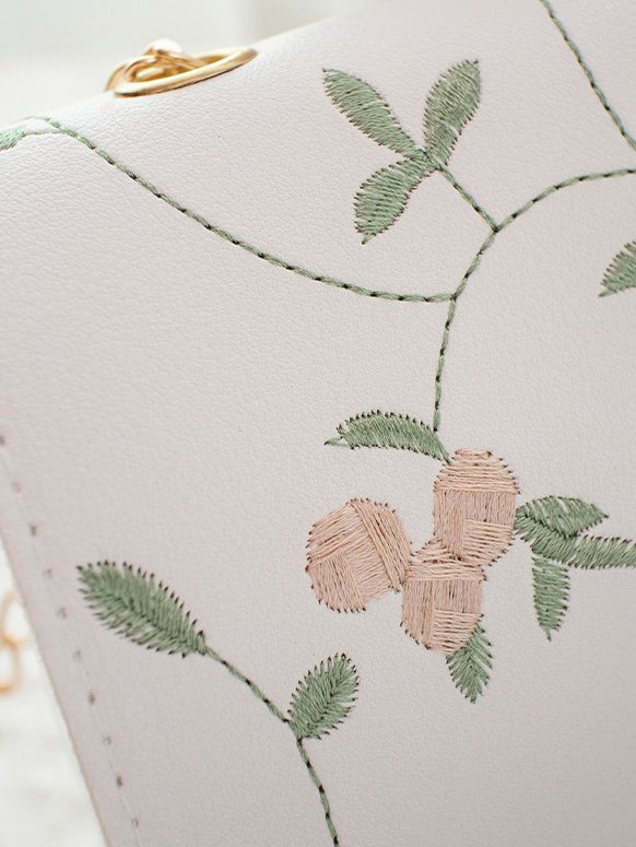 Urban Casual Flower Embroidered Leather Double Layer Messenger Bag Women