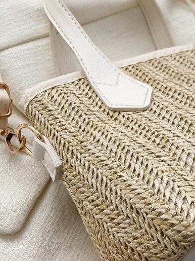 Casual Straw Leather Stitching Shoulder Diagonal Women's Bag Vacation Urban