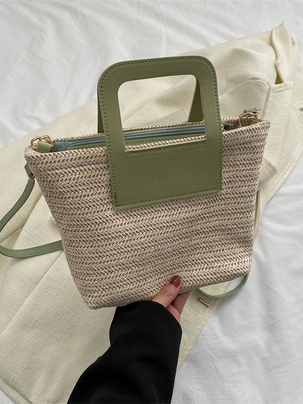 Casual Leather Straw Stitching Clutch Urban Vacation Women's Messenger Bag