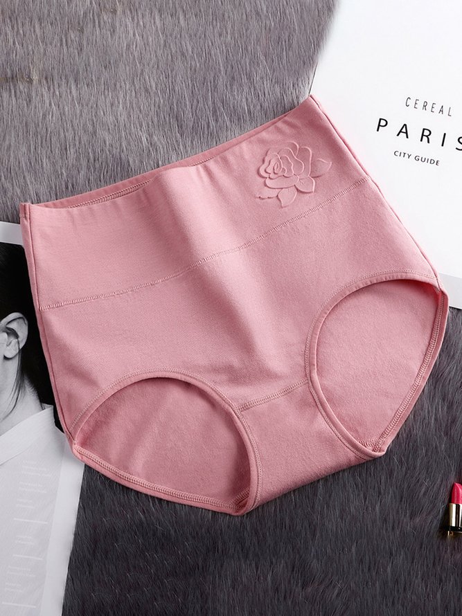 Embossed Cotton High Waist Tummy Control Briefs