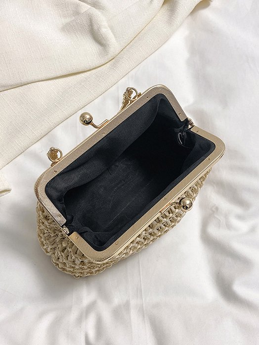 Casual Metal Straw Stitching Clutch Elegant Vacation Women's Messenger Bag