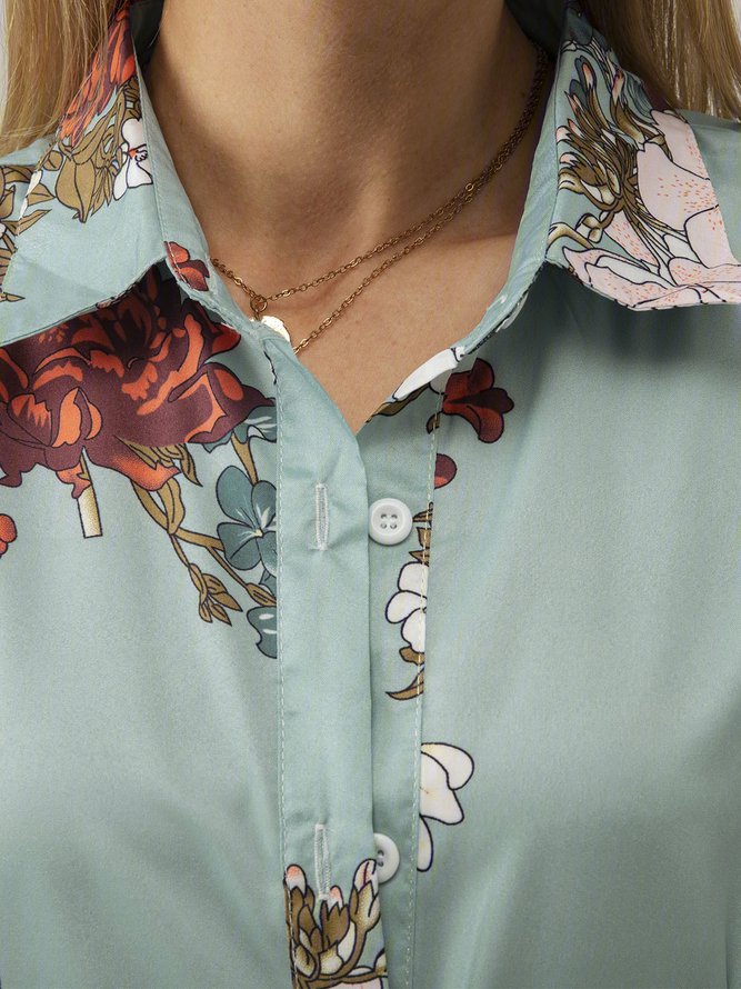 Shirt Collar Women Weaving Dress Shift Daily Cotton-Blend Floral Weaving Dress