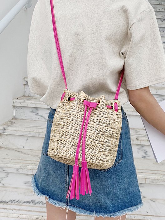 Casual Straw Drawstring Crossbody Bag Women's Shoulder Bag Urban Vacation
