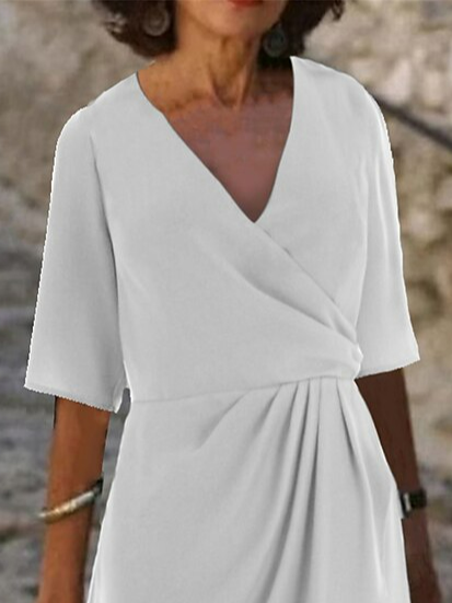 Loose V Neck Casual Dress With No Belt