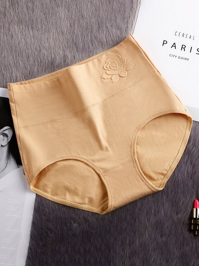 Embossed Cotton High Waist Tummy Control Briefs