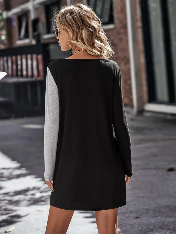 Color Block Casual Regular Fit V Neck Dress