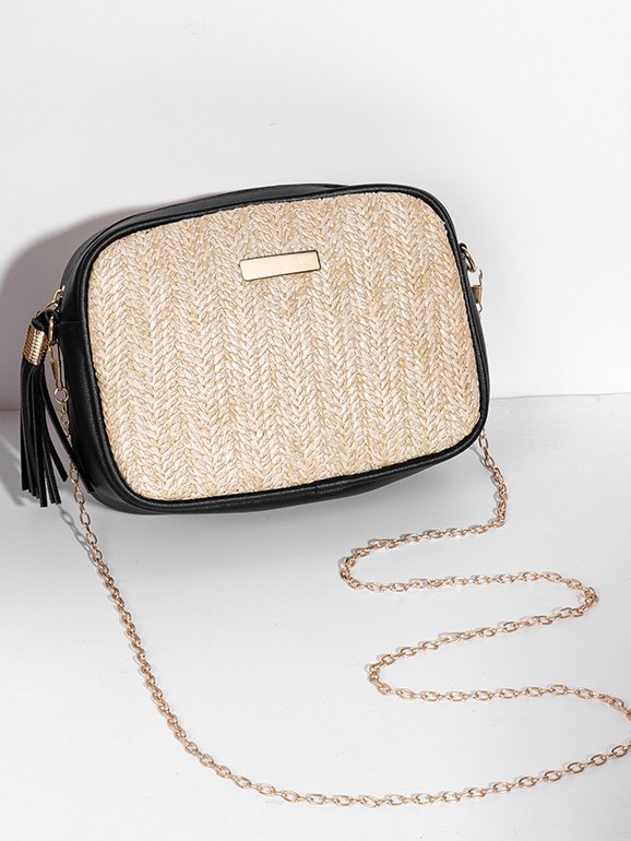 Urban Casual Leather Stitching Straw Women Messenger Bag