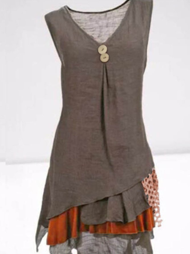V Neck Solid Casual Mini Dress