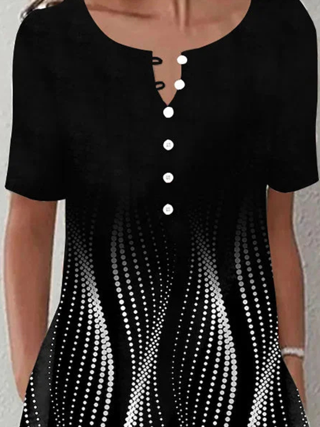 Scoop Neck Buttoned Casual Loose Dress