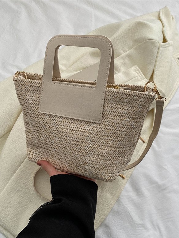 Casual Leather Straw Stitching Clutch Urban Vacation Women's Messenger Bag
