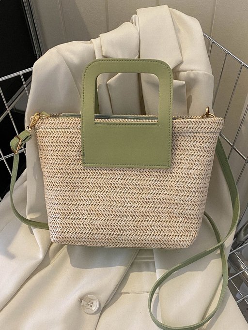 Casual Leather Straw Stitching Clutch Urban Vacation Women's Messenger Bag