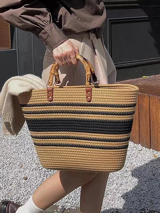 Vacation Straw Stripe Pattern Women's Handbag Tote Bag Daily Vacation