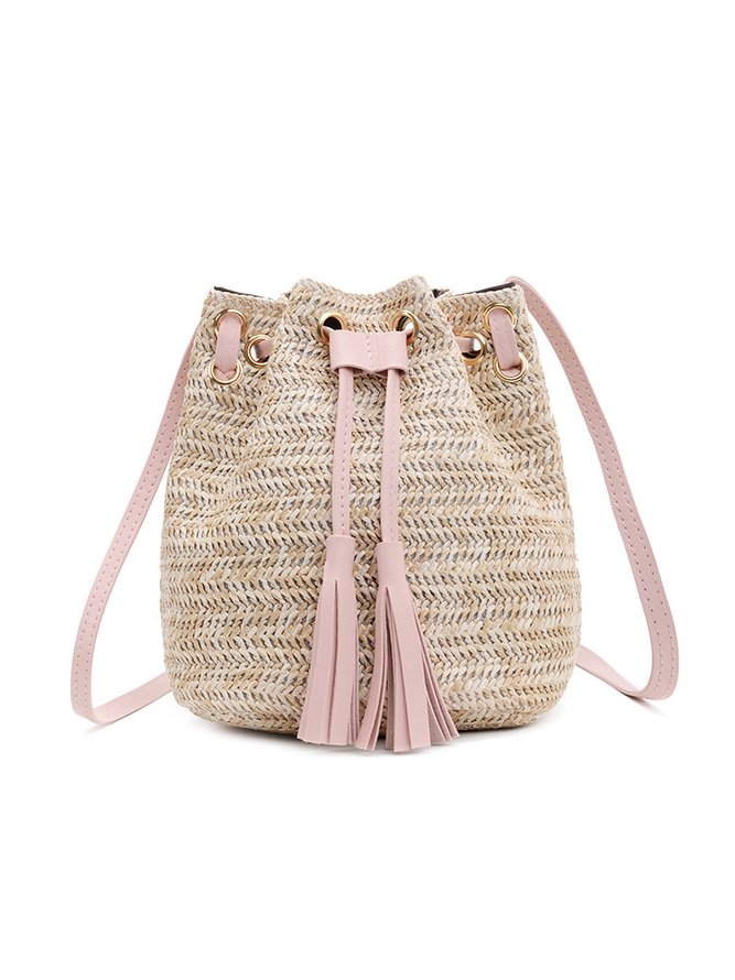 Casual Straw Drawstring Crossbody Bag Women's Shoulder Bag Urban Vacation