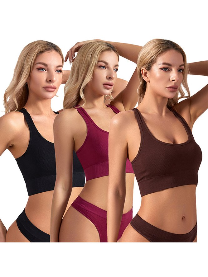 Casual Crew Neck Plain Sports Bra