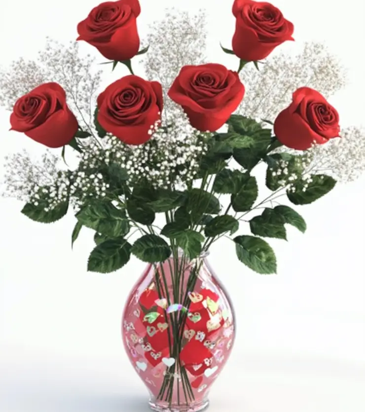 six red roses arrangement