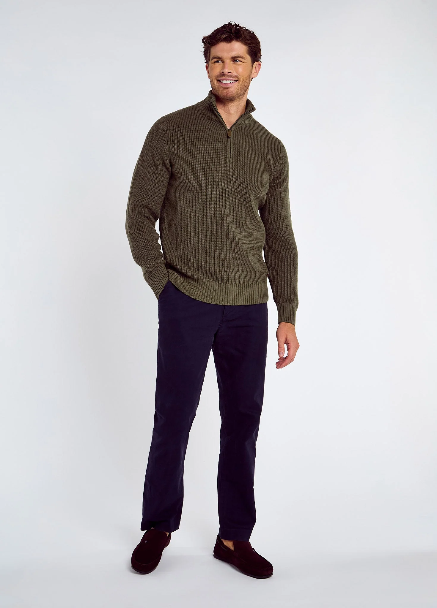 Portmarnock Men's fisherman zip neck - Kelp