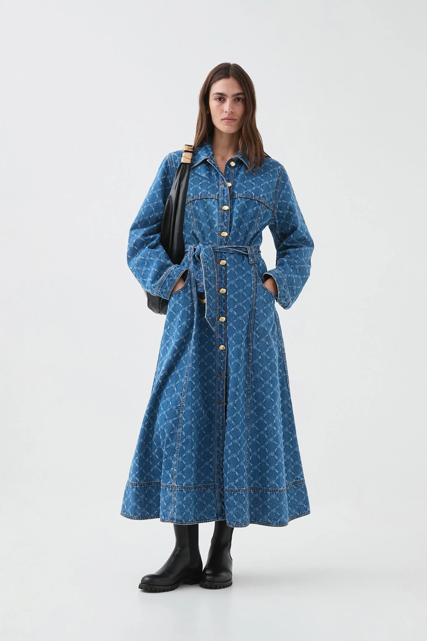 Check Denim Midi Dress