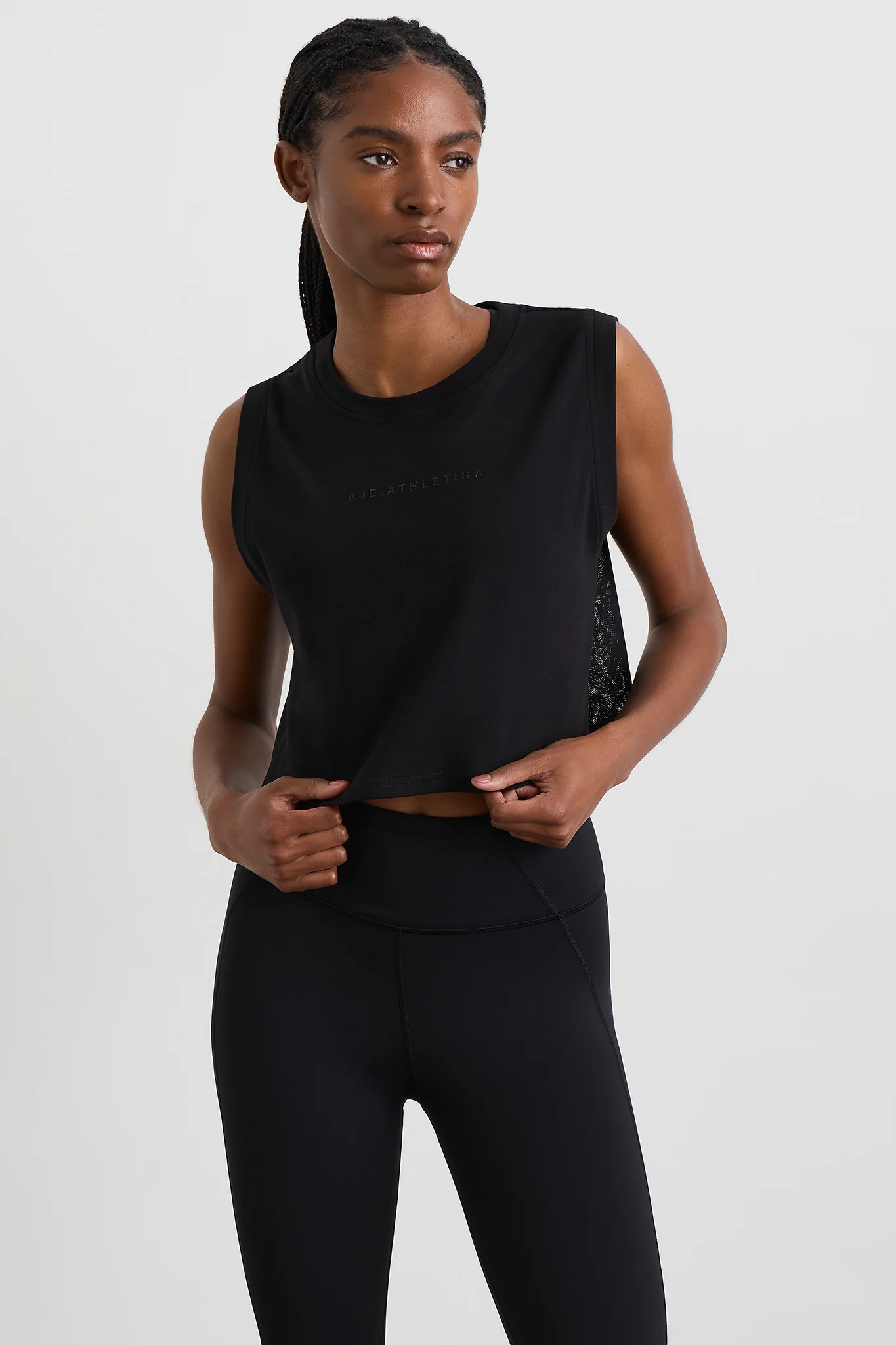 Cropped Logo Mesh Boxy Tank 146