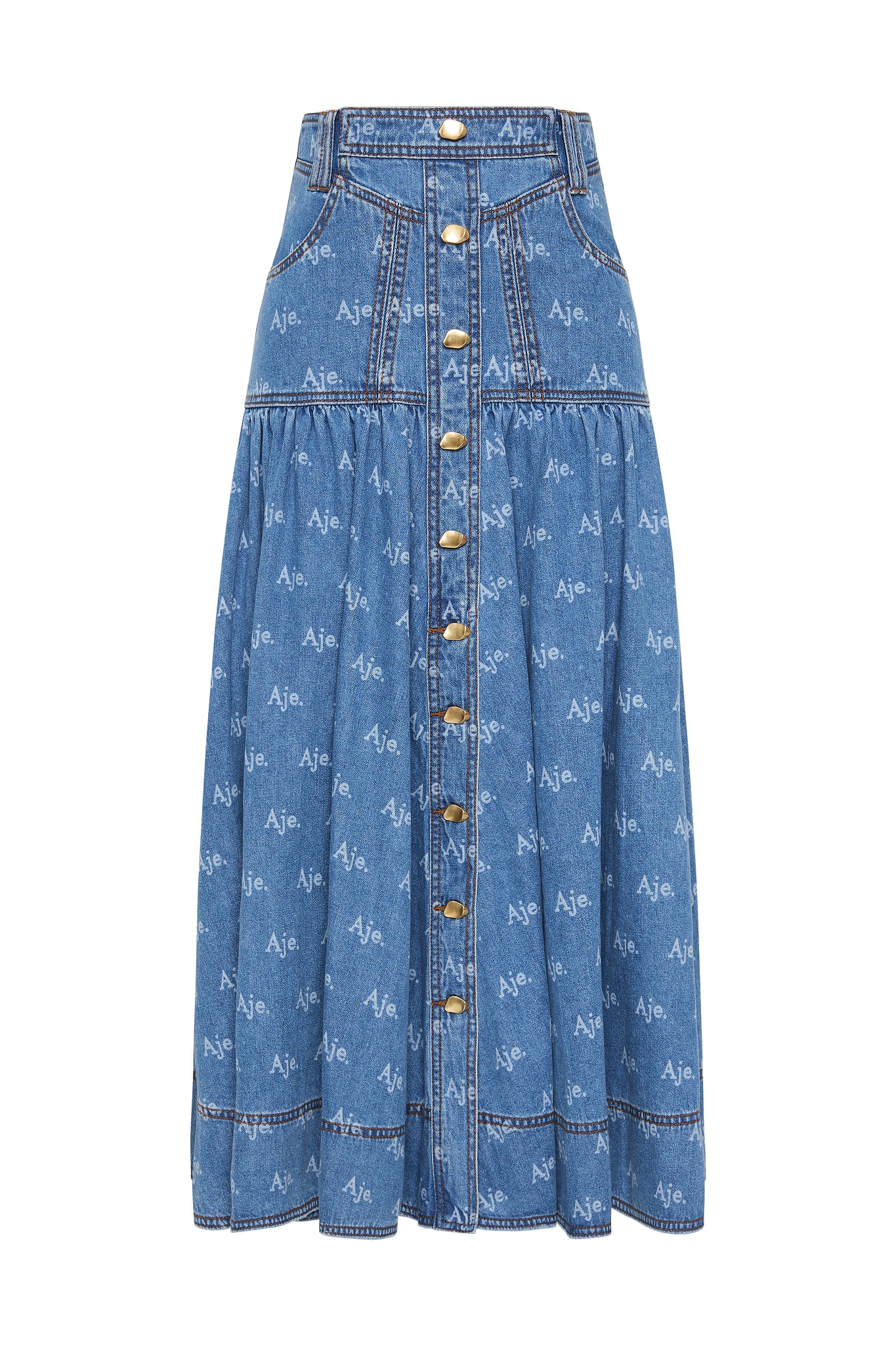 Ratio Logo Denim Midi Skirt