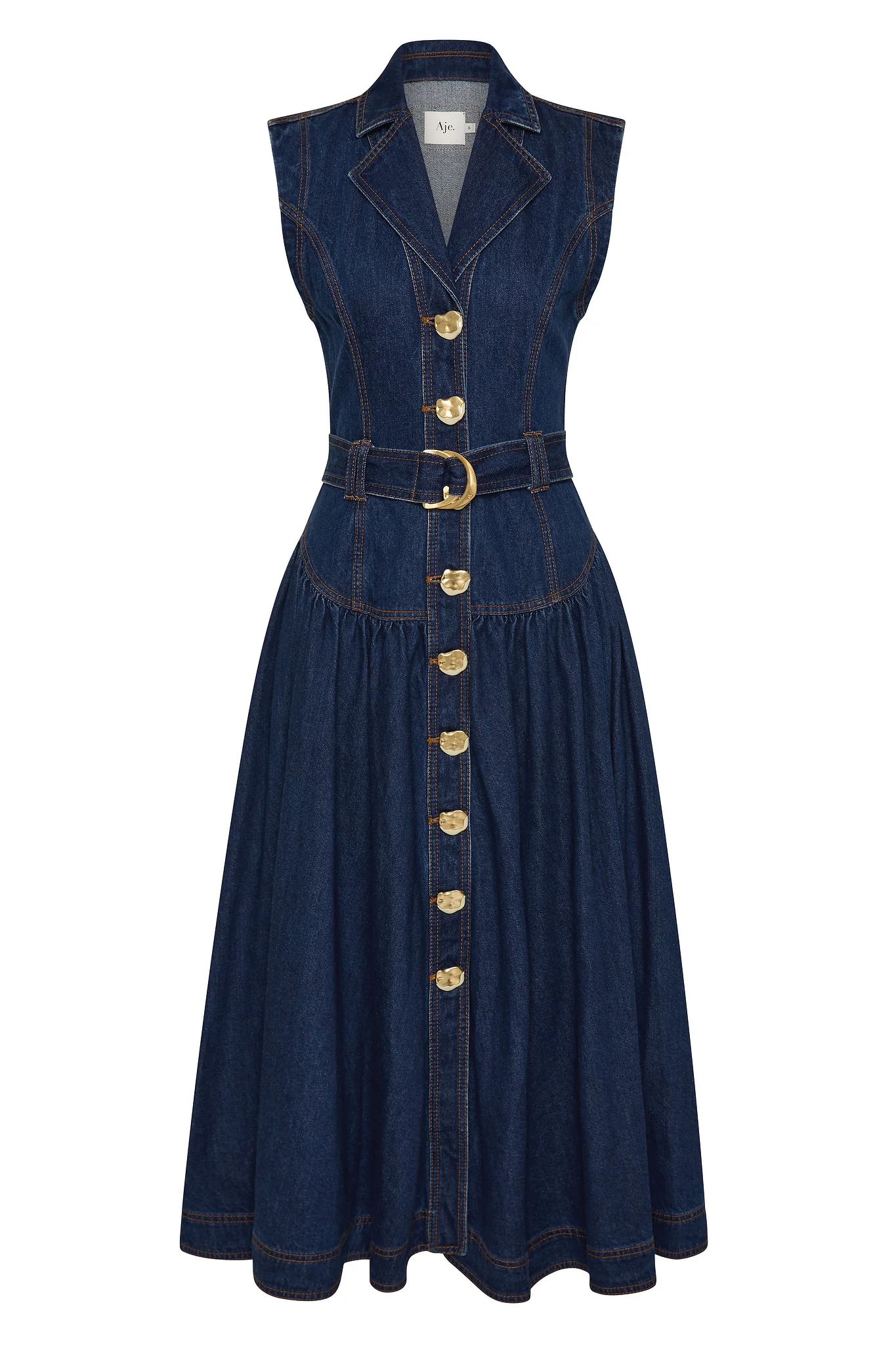 Elena Belted Denim Midi Dress