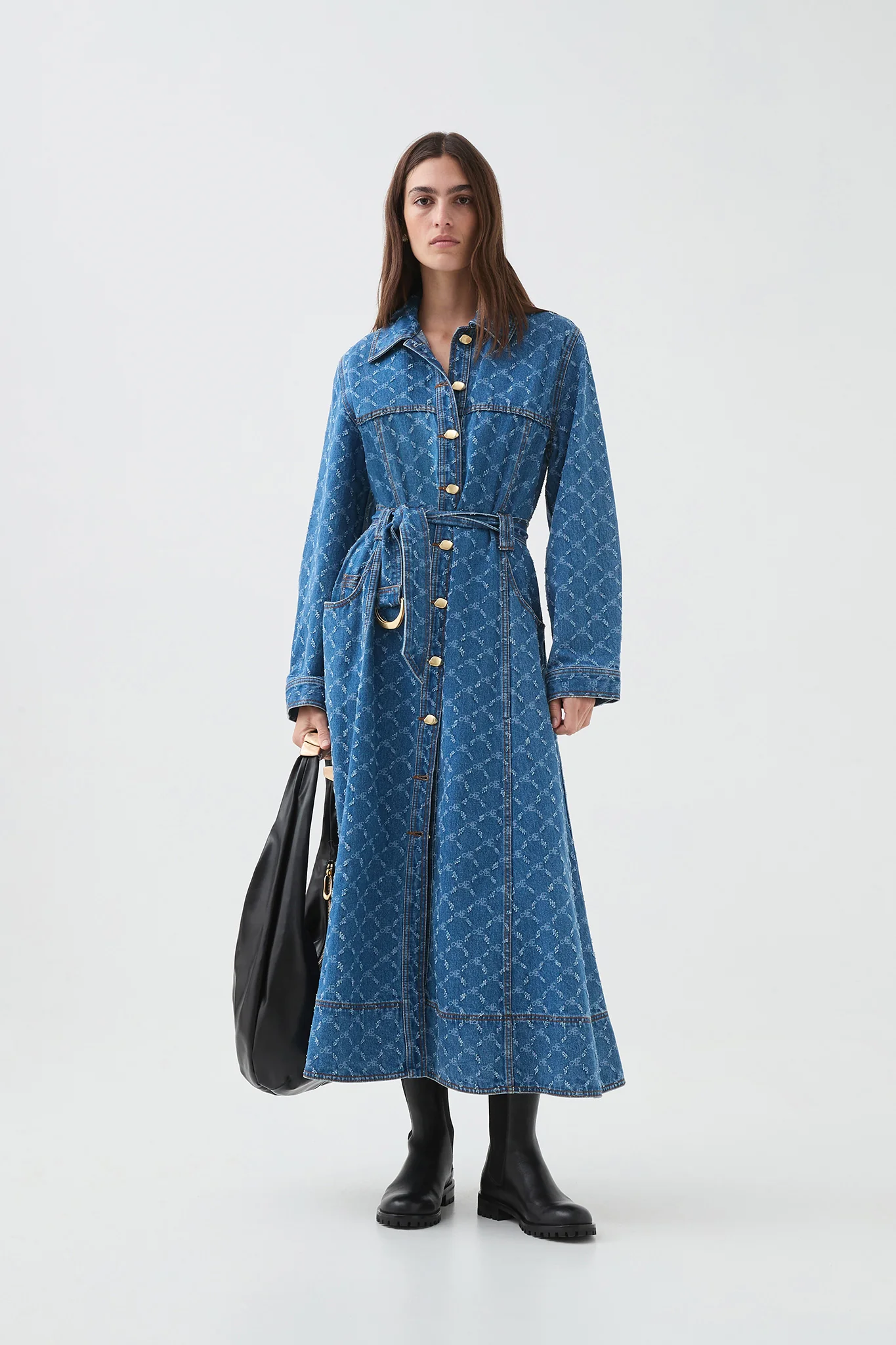Check Denim Midi Dress