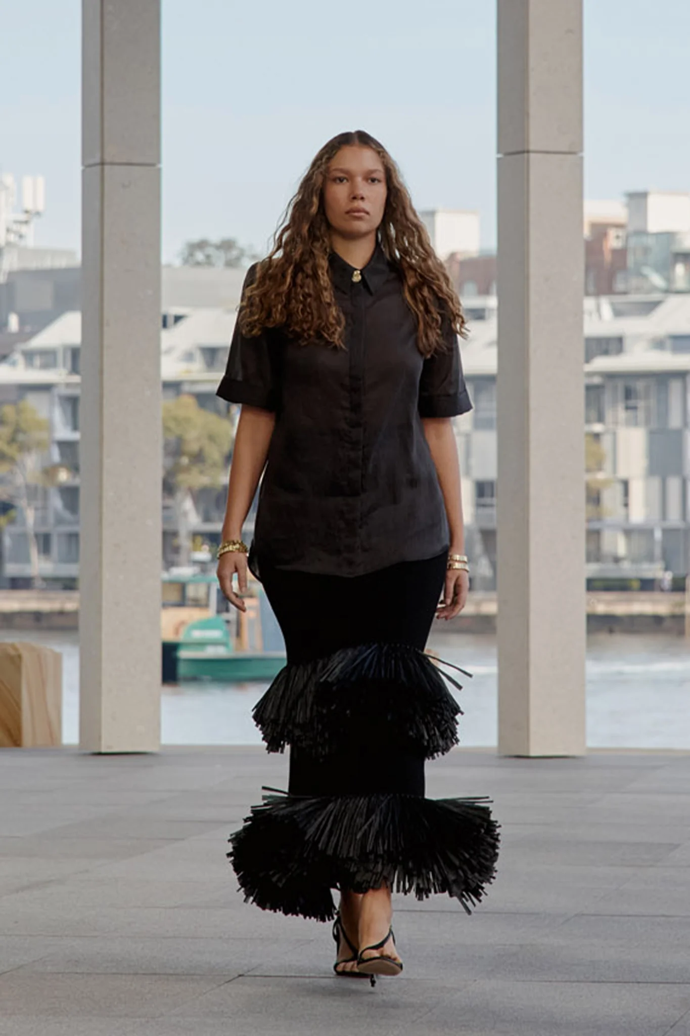 Agave Knit Raffia Midi Skirt