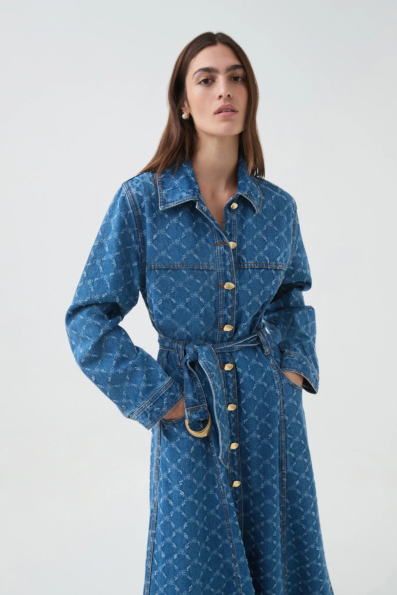 Check Denim Midi Dress