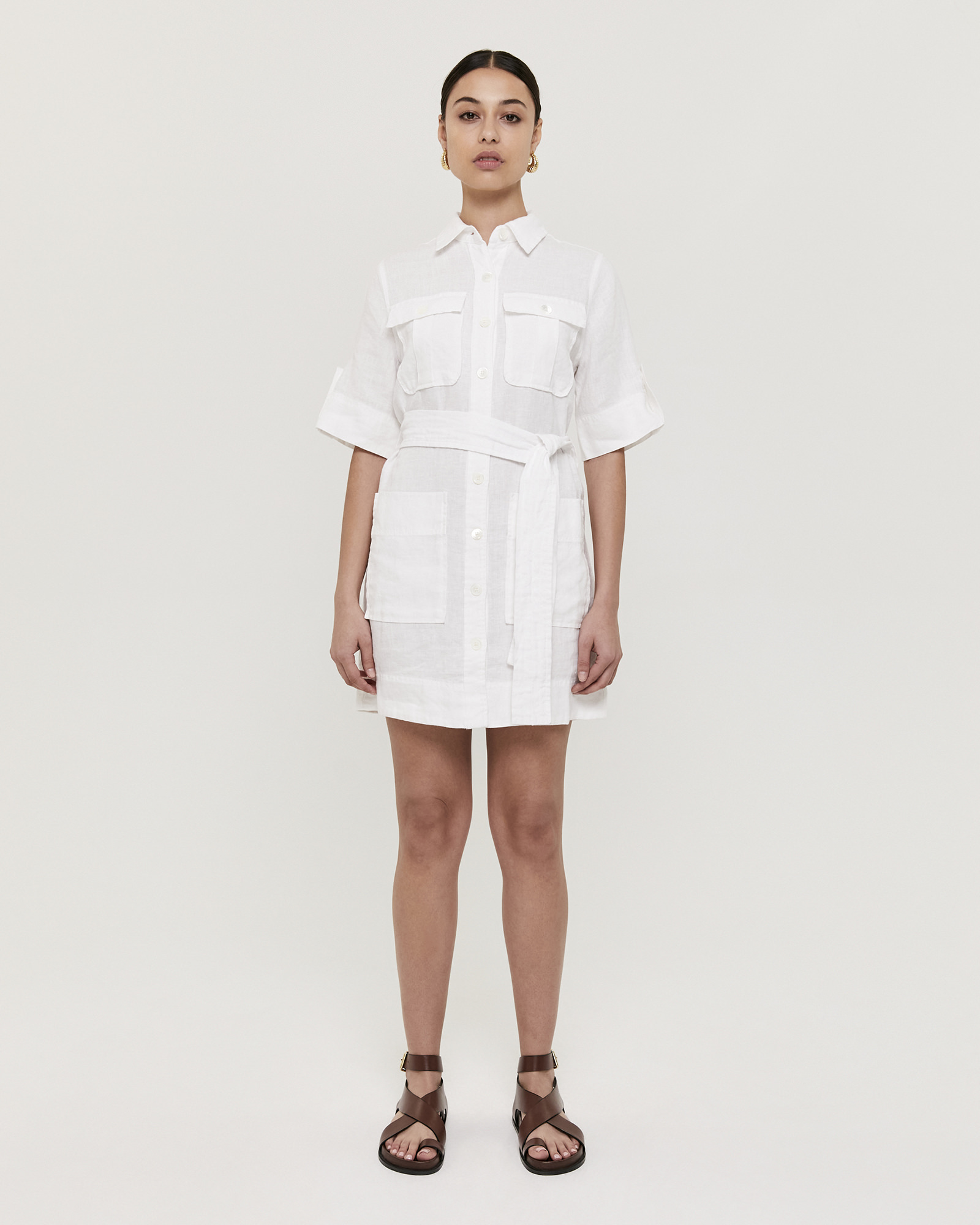 Lila Linen Belted Shirt Dress