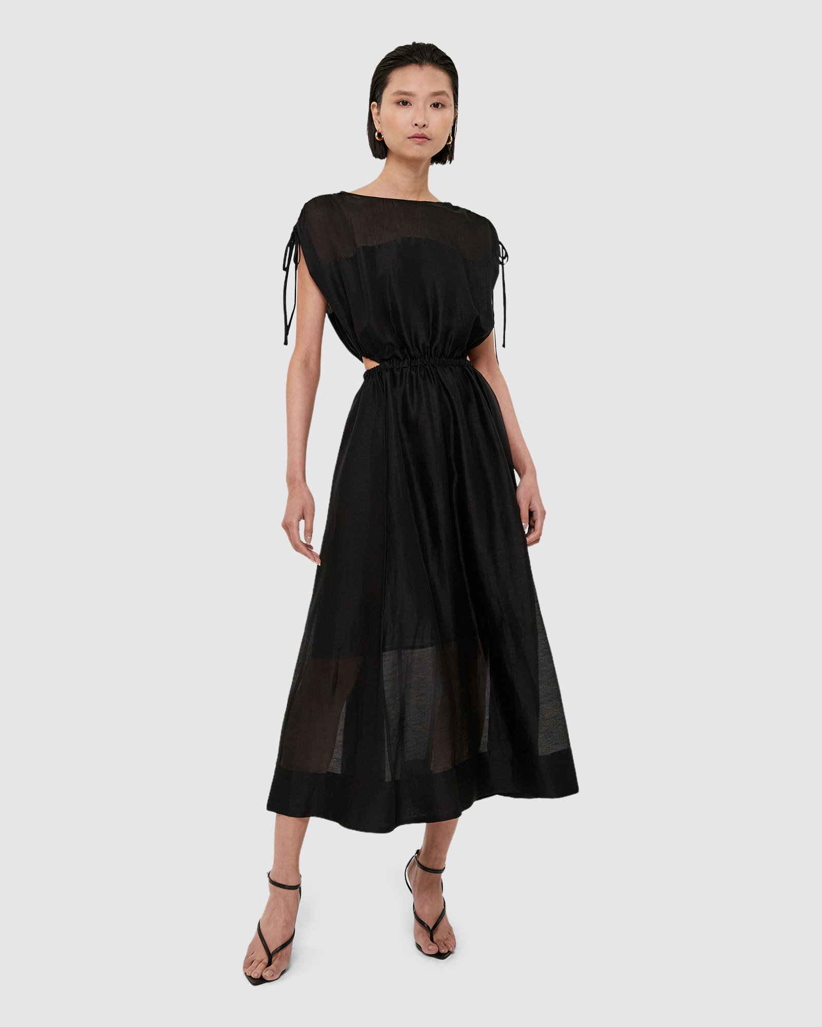 Nina Silk Linen Cut Out Midi Dress