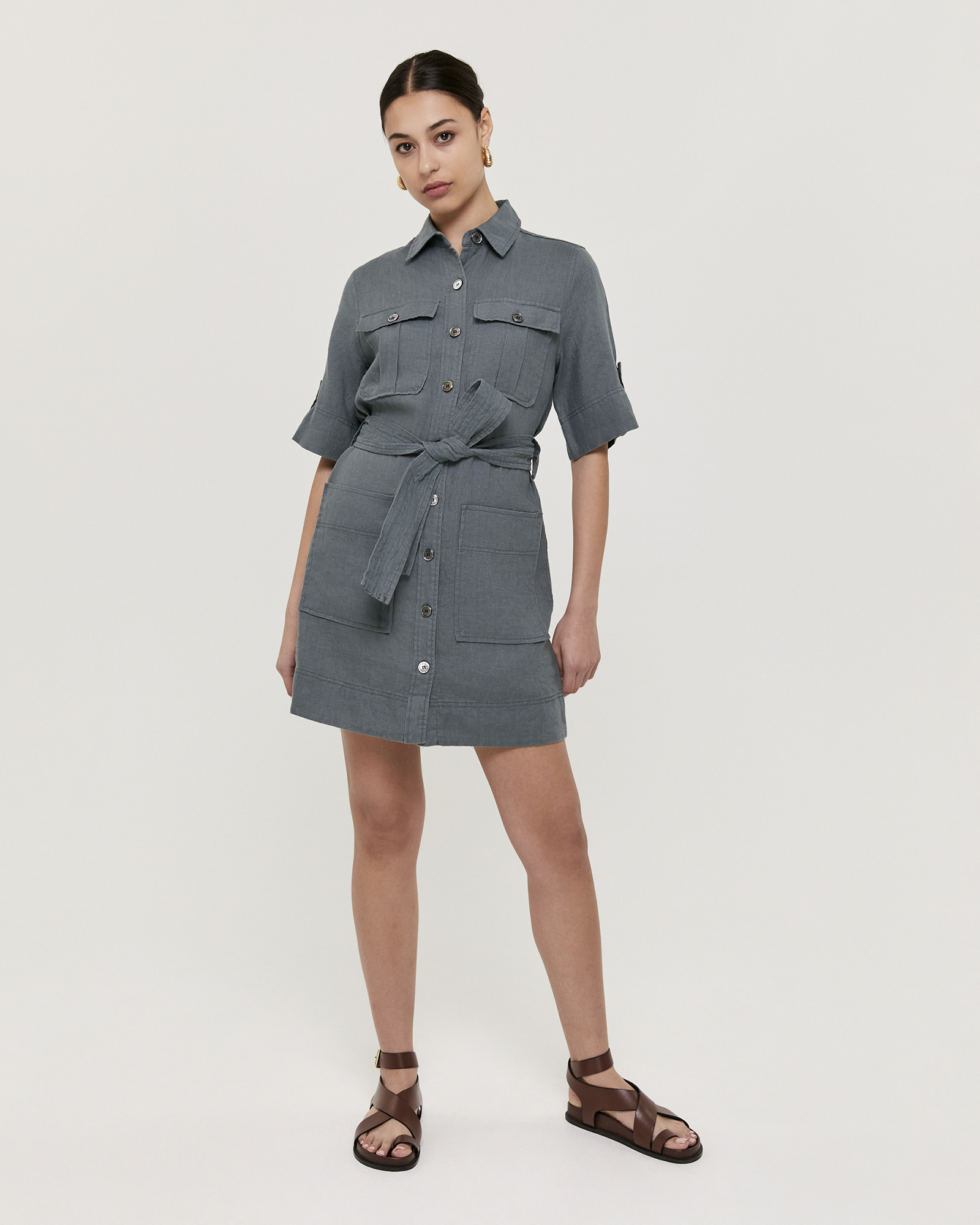 Lila Linen Belted Shirt Dress