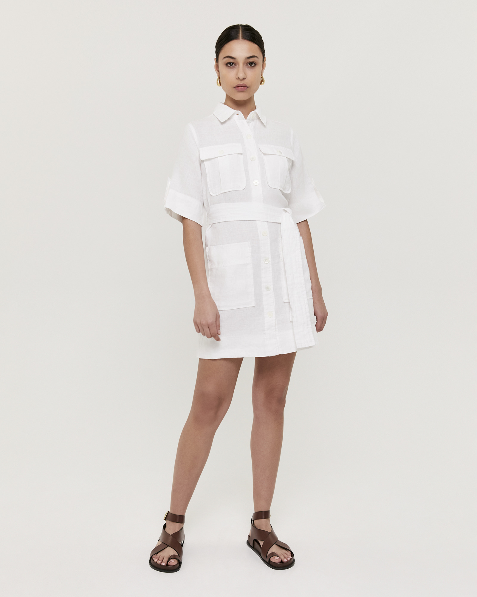 Lila Linen Belted Shirt Dress