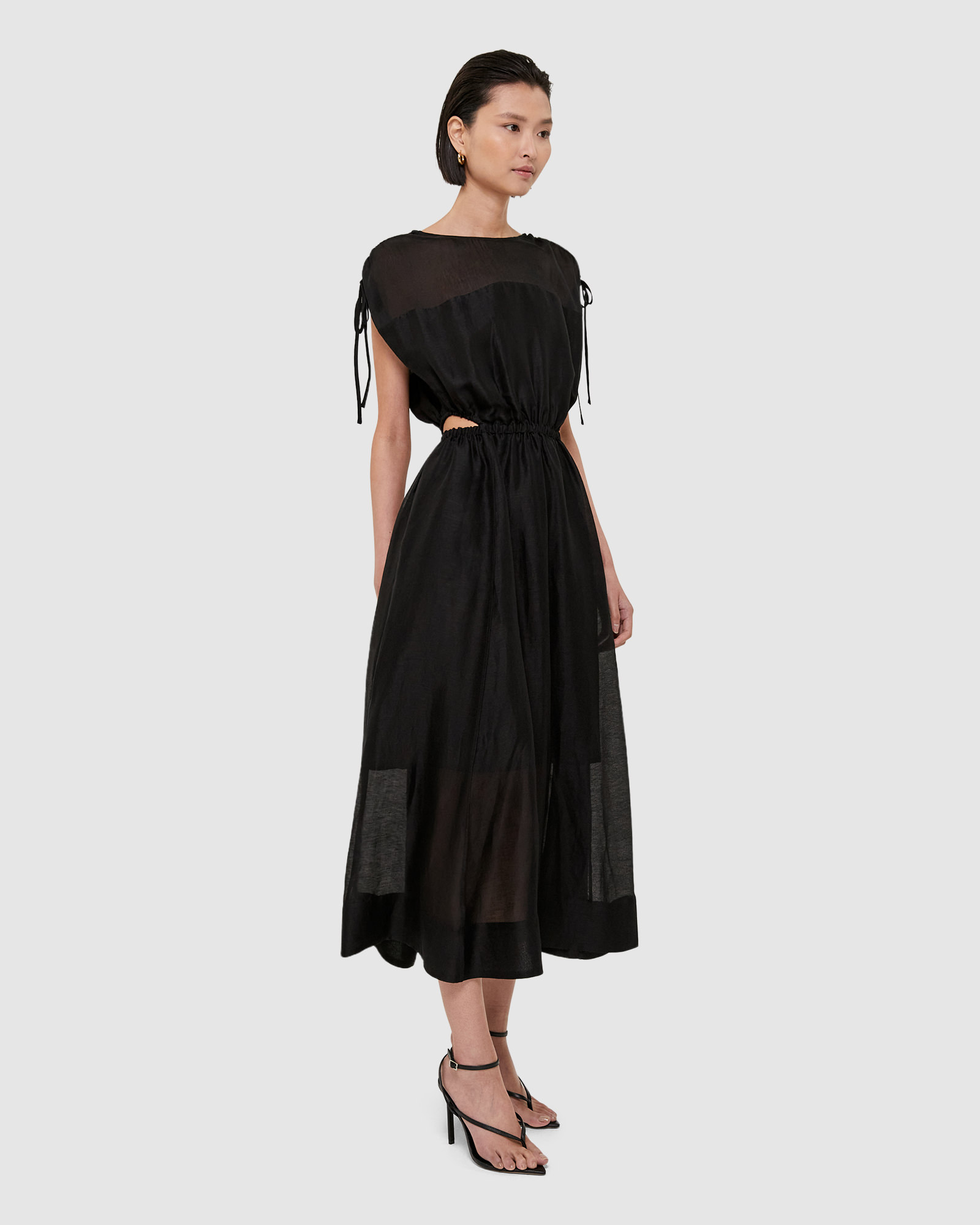 Nina Silk Linen Cut Out Midi Dress