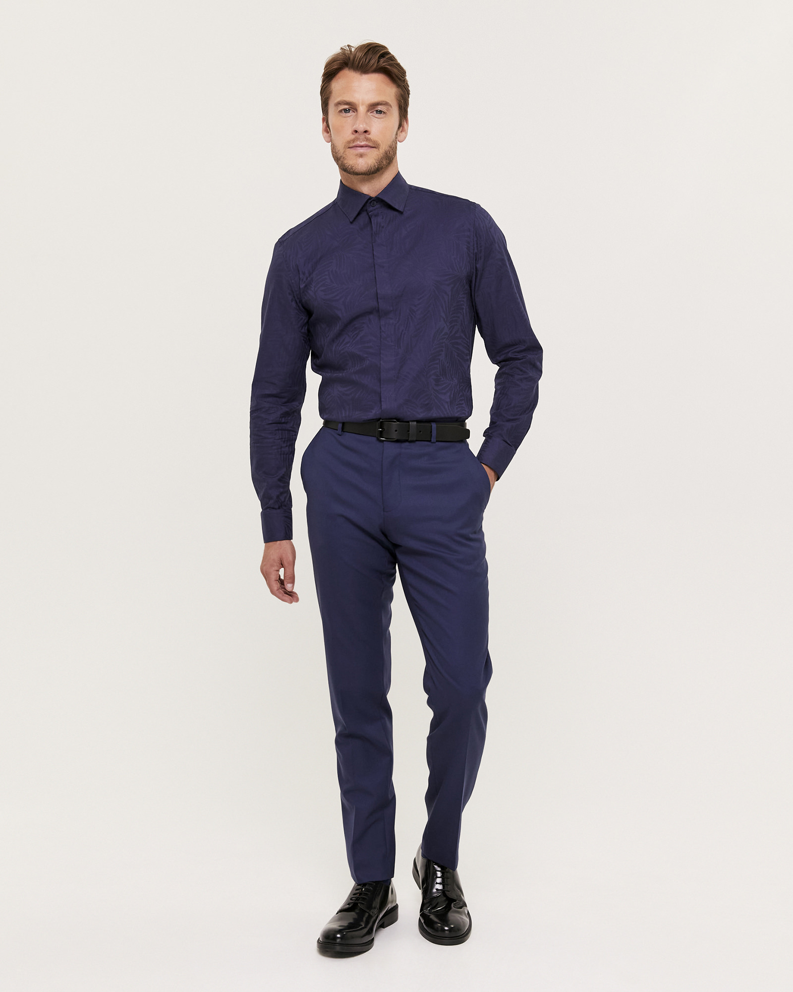 Theo Long Sleeve Slim Jacquard Shirt