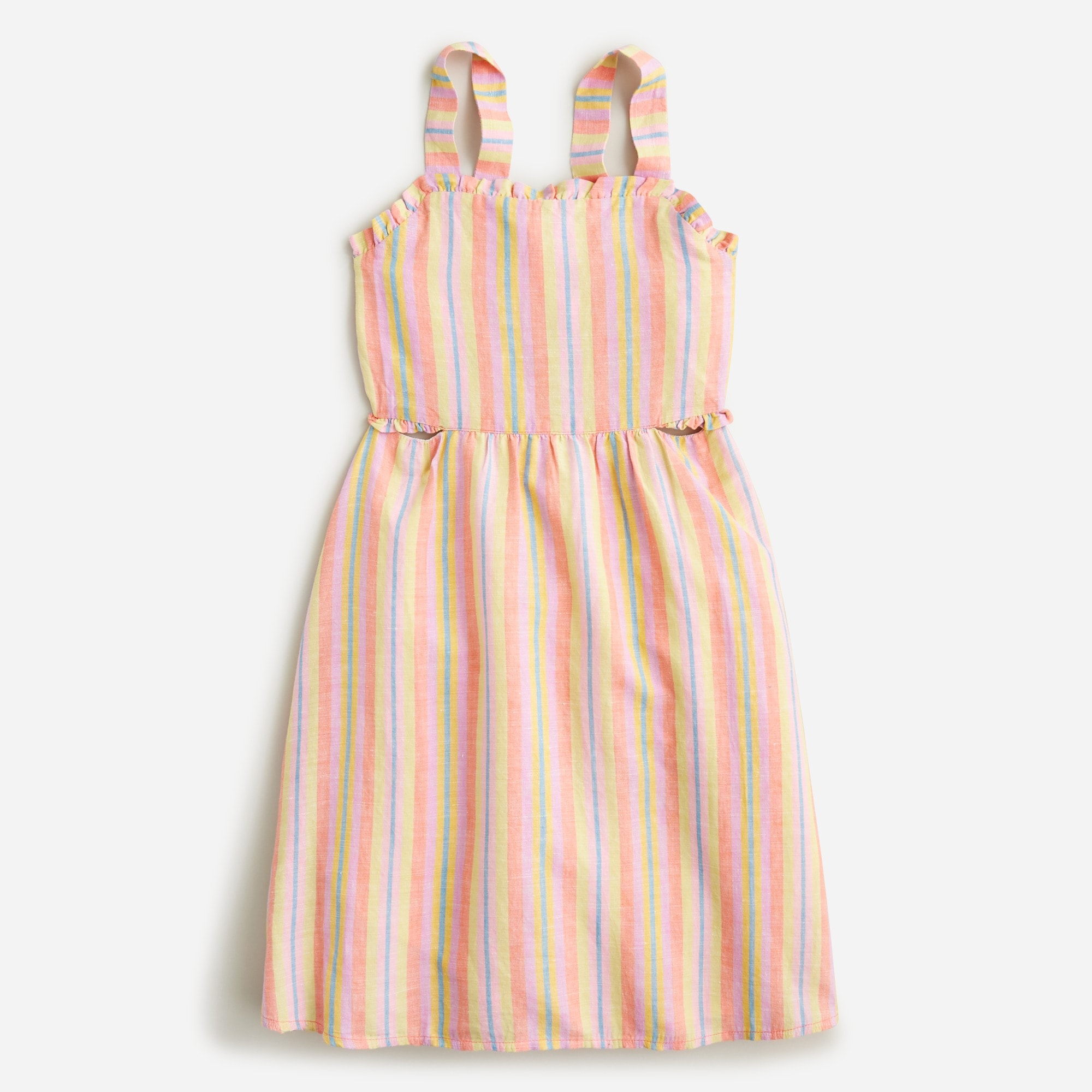 Girls' cutout dress in linen-cotton blend