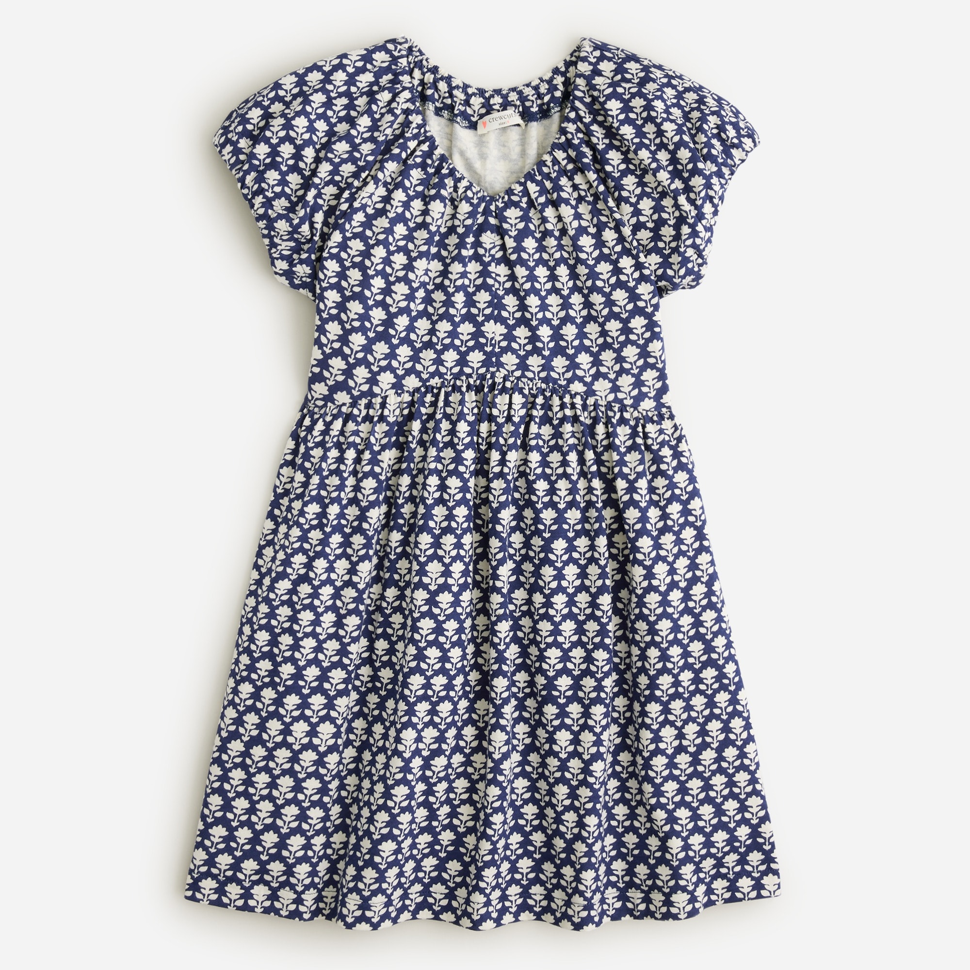 Girls' V-neck puff-sleeve dress in broken-in jersey