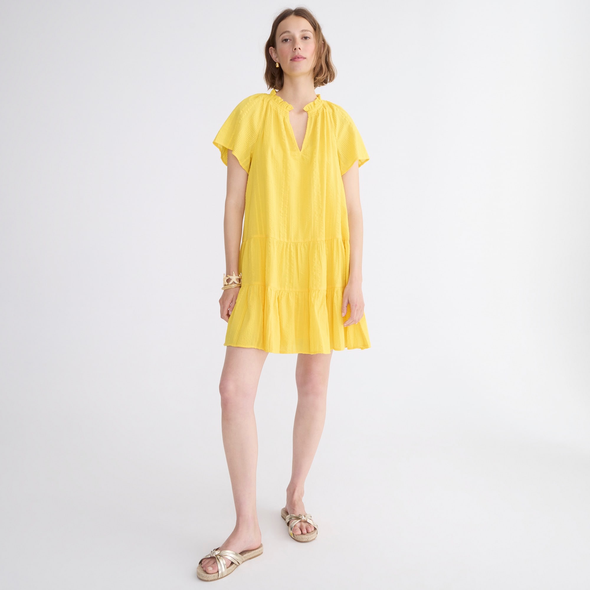 Ruffle-trim tiered dress in cotton dobby