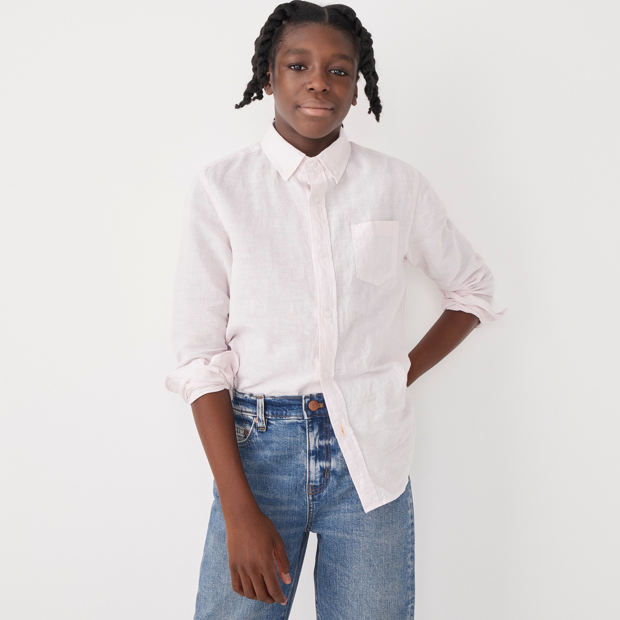 Boys' button-down linen-blend shirt