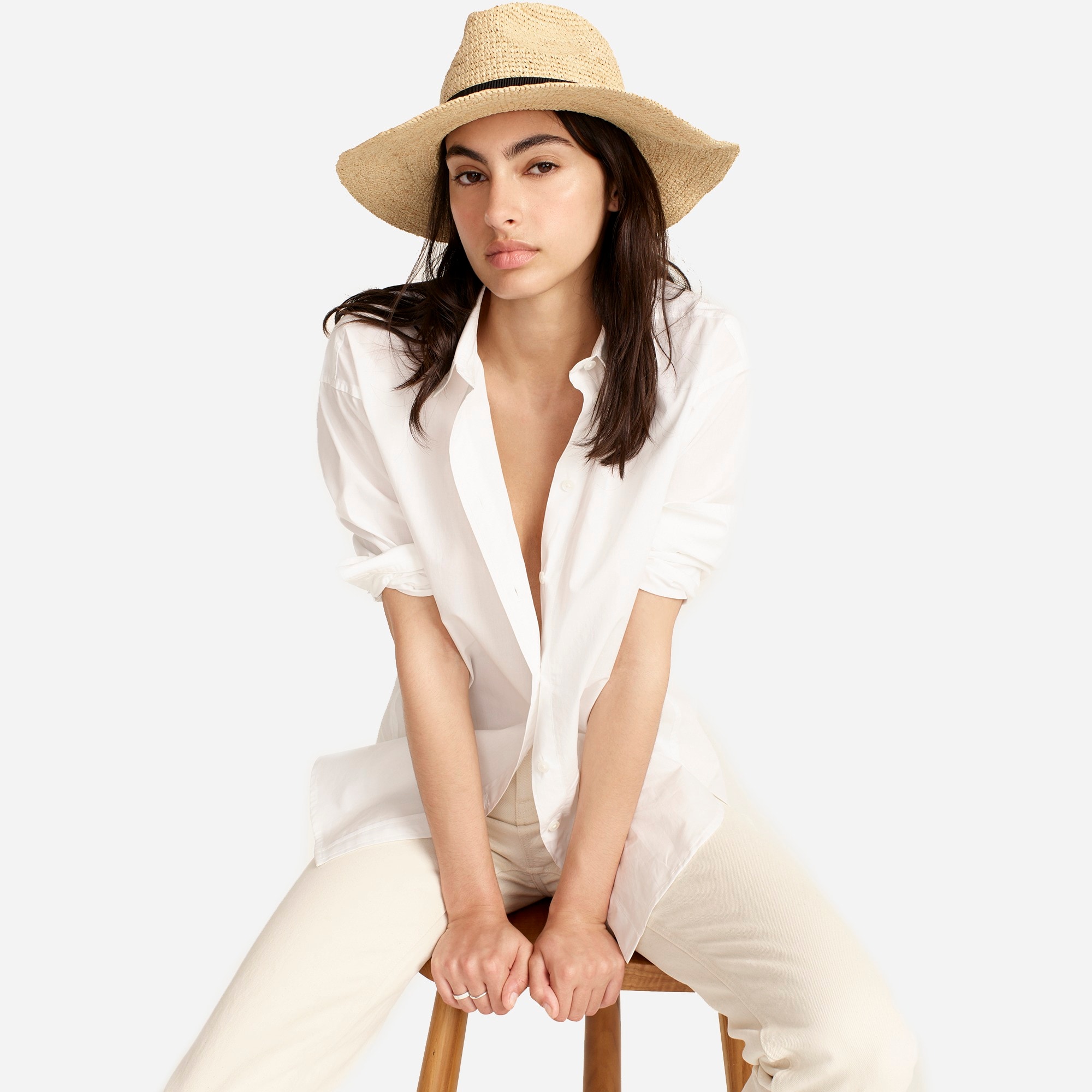 Wide-brim packable straw hat