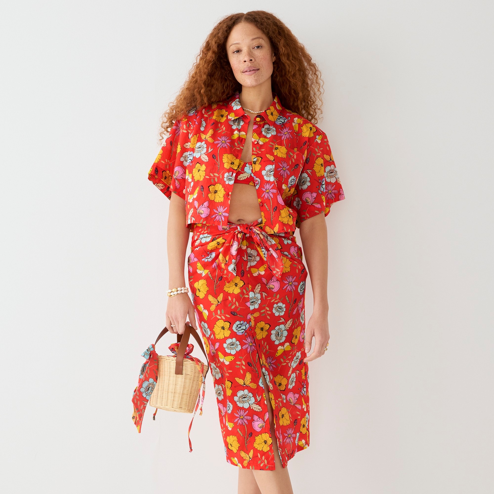 Dauphinette X J.Crew draped sarong in red blooms