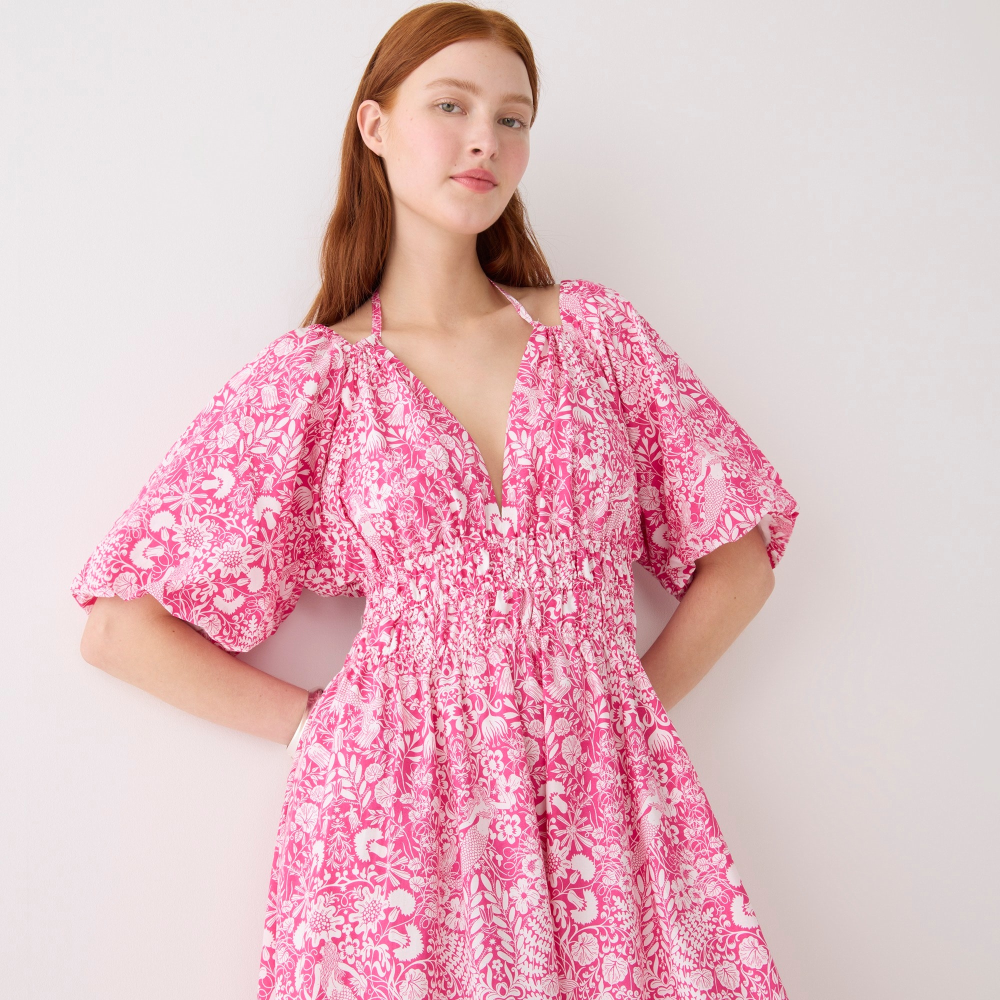 Collection open-back smocked-waist dress in pink mermaid floral