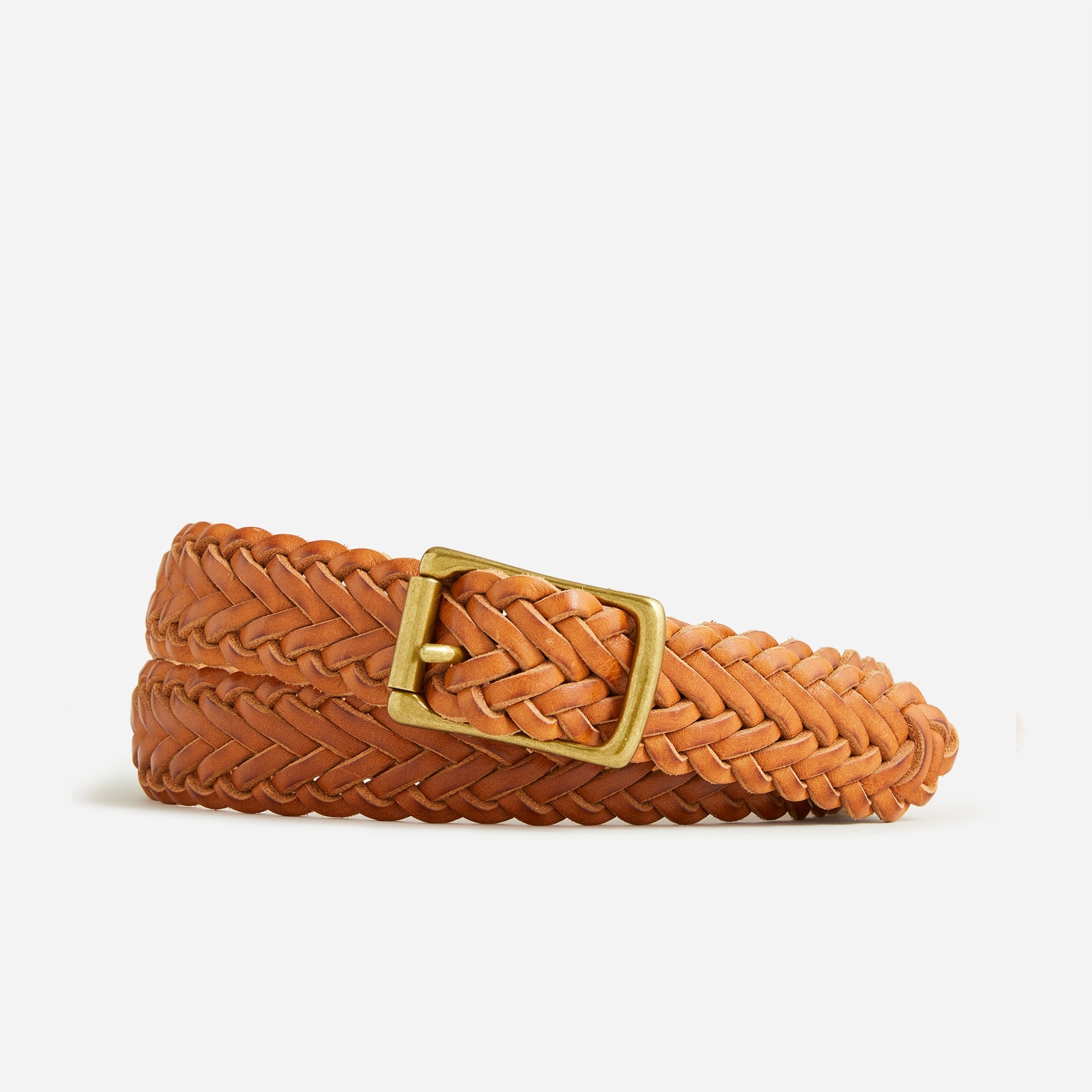 Roller-buckle braided Italian leather belt