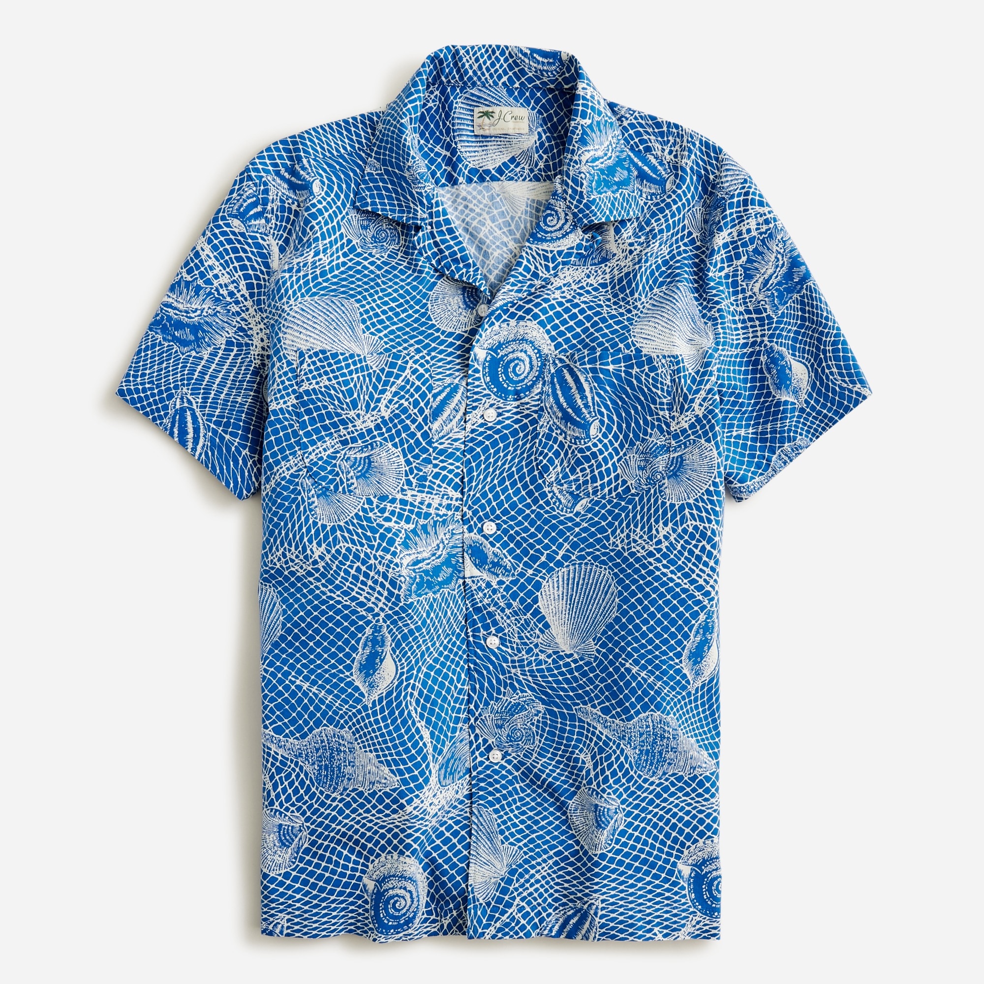 Cotton-viscose camp-collar shirt in print